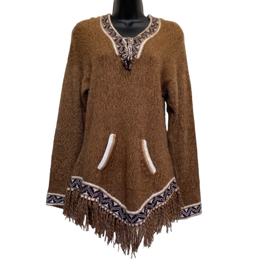 Fine Alpaca Wool Handmade Woven Sweater Hoodie Pullover Sz S/M